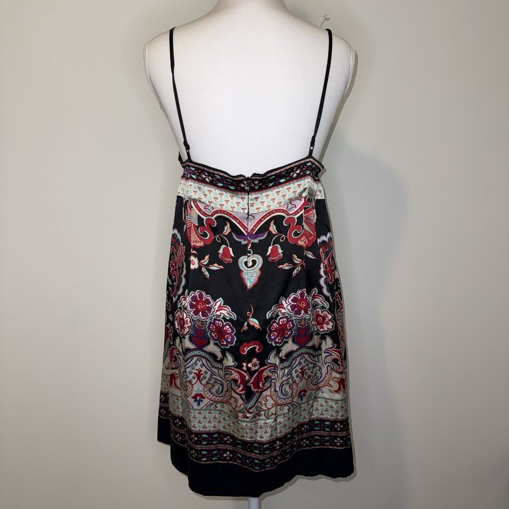 Aqua Silk Floral Y2K Slip Dress Size L Spaghetti Strap Boho Mini - Picture 2 of 7
